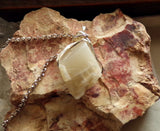 Natural Ivory Moonstone Wire Wrapped Gemstone Pendant Necklace