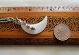 Mother of Pearl Natural Crescent Moon Silver Stars Pendant Necklace