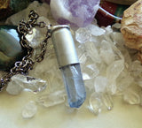 Mystic Blue Quartz Crystal Bullet Pendant Necklace