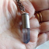 Mystic Blue Quartz Crystal Bullet Pendant Necklace