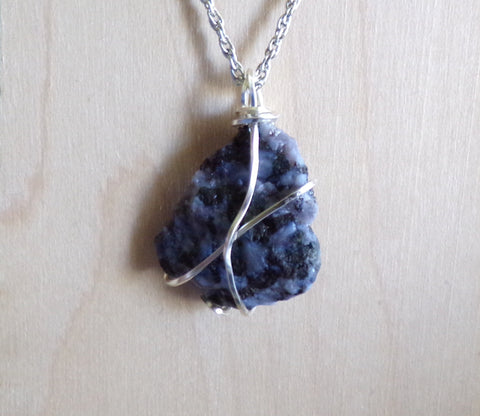 Mystic Merlinite Indigo Gabbro Natural Raw Natural Stone Pendant Necklace