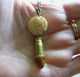 Netsuke Cat Tiger's Eye Brass Bullet Jewelry Pendant