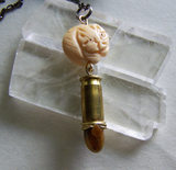 Netsuke Cat Tiger's Eye Brass Bullet Jewelry Pendant