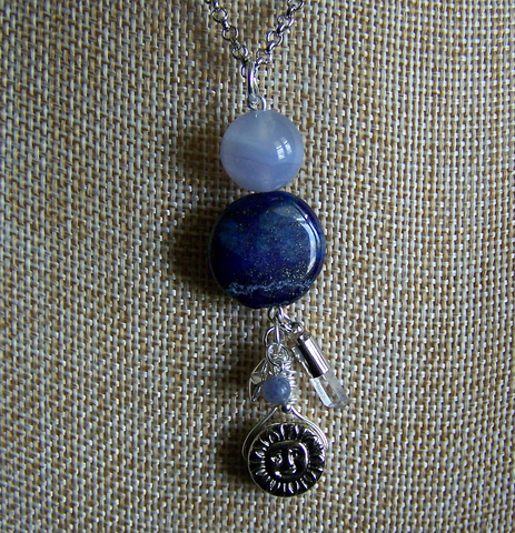 Night and Day Blue Celestial Sun and Moon Pendant