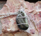 Golden Sheen Obsidian Wire Wrapped Natural Crystal Pendant Necklace