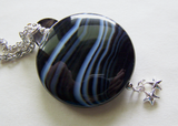 Black and White Banded Onxy Celestial Moon and Stars Pendant Necklace