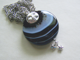 Black and White Banded Onxy Celestial Moon and Stars Pendant Necklace