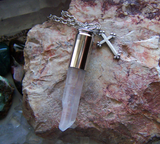 Opal Aura Quartz Crystal Silver Cross Bullet Jewelry Pendant