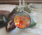 Orange Fire Opal Floating Crystals Double Sided Glass Locket Necklace