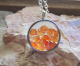 Orange Fire Opal Floating Crystals Double Sided Glass Locket Necklace