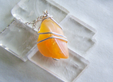 Natural Polished Orange Fire Opal Gemstone Pendant Necklace