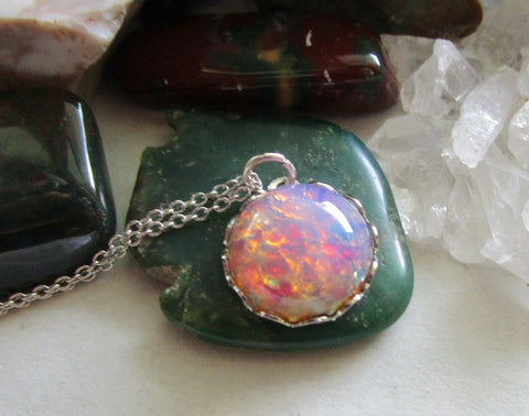 Vintage Pink Opal Glass Bohemian Pendant Necklace