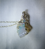 Natural Raw Welo Opal Gemstone Wire Wrapped Crystal Pendant