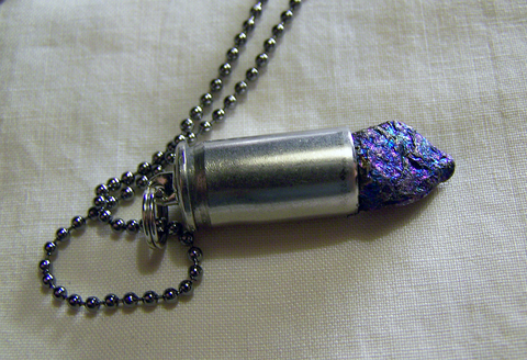 Iridescent Peacock Stone Bullet Jewelry Pendant