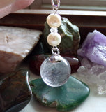 Natural Quartz Crystal Ball Freshwater Pearl Pendant Necklace