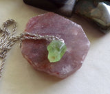 Green Peridot Natural Gemstone Crystal Point Necklace Pendant