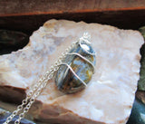 Natural Pietersite Blue and Gold Tempest Stone Pendant Necklace