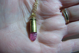 Pink Ruby Gemstone Natural Crystal Bullet Jewelry Pendant Necklace
