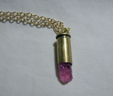 Pink Ruby Gemstone Natural Crystal Bullet Jewelry Pendant Necklace