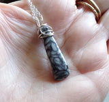 Natural Pinolith Black and White Stone Wire Wrapped Pendant Necklace