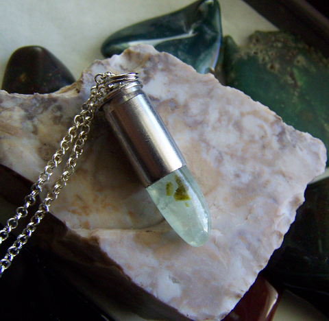 Prehnite Epidote Green Crystal Gemstone Bullet Pendant