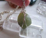 Natural Green Prehnite Wire Wrapped Pendant Necklace