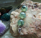 Natural Prehnite Gemstone Ball Silver Spike Pendulum Pendant