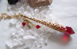 Vintage Gold Celtic Filigree and Red Crystal Prism Pendant Necklace