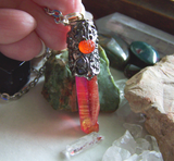 Autumn Orange Aura Quartz Filigree Pumpkin Bullet Jewelry Pendant