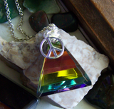 Vintage Rainbow Prism Pyramid Peace Necklace Pendant
