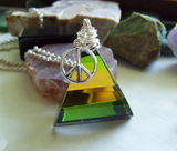 Vintage Rainbow Prism Pyramid Peace Necklace Pendant
