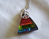 Vintage Rainbow Prism Pyramid Peace Necklace Pendant