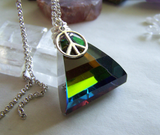 Vintage Rainbow Prism Pyramid Peace Necklace Pendant