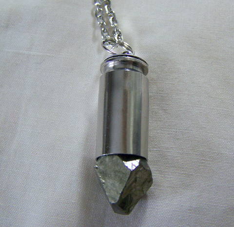 Geometric Gold Pyrite Silver Bullet Jewelry Pendant