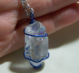 Quartz Point with Blue and Purple Fluorite Wire Wrapped Crystal Pendant