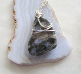 Que Sera Natural Llanite Stone Crystal Wire Wrapped Pendant Necklace