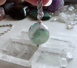 Rainbow Fluorite Multicolor Gemstone Crystal Ball Pendant Necklace
