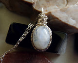 Natural Rainbow Moonstone Silver Wrapped Pendant Necklace
