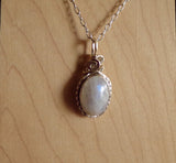 Natural Rainbow Moonstone Silver Wrapped Pendant Necklace