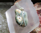 Rainforest Jasper Natural Green Stone Wire Wrapped Necklace