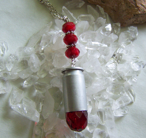 Red Crystal Fire Element Silver Bullet Jewelry Pendant