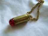 Vintage Red Crackle Glass Sphere Brass Bullet Pendant