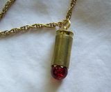 Vintage Red Crackle Glass Sphere Brass Bullet Pendant