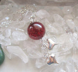 Red Mystic Quartz Crystal Ball Silver Hearts Pendant Necklace