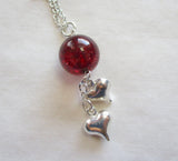 Red Mystic Quartz Crystal Ball Silver Hearts Pendant Necklace