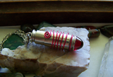 Ruby Red Glass Silver Bullet Capsule Pendant