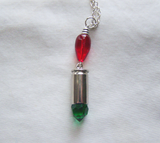 Red and Green Christmas Light Silver Bullet Pendant Necklace