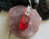 Ruby Red Mystic Quartz Crystal Wire Wrapped Pendant Necklace