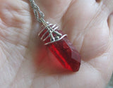 Ruby Red Mystic Quartz Crystal Wire Wrapped Pendant Necklace