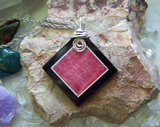 Rhodochrosite and Black Onxy Intarsia Gemstone Frame Pendant Necklace